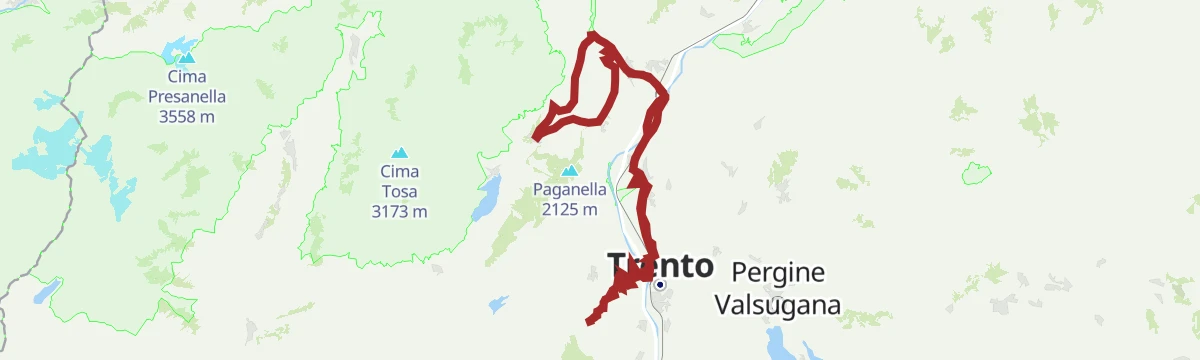 Route map: Conquering mount Bondone
